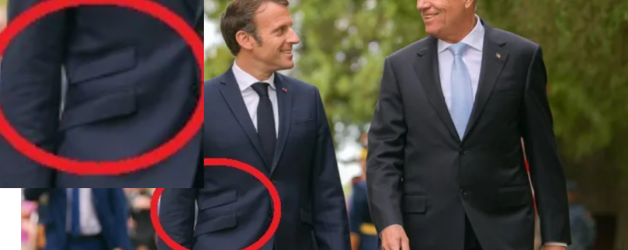 Macron a venit cu un sacou cu două buzunare în dreapta. Dar nu vă gândiți la prostii – unul era pentru floare, celălalt pentru bostan