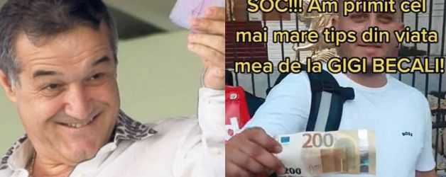 Gigi Becali a lăsat 200 de euro bacșiș unui livrator de mâncare, dar de banii ăștia livratorul trebuie să fie și antrenor la FCSB câteva luni